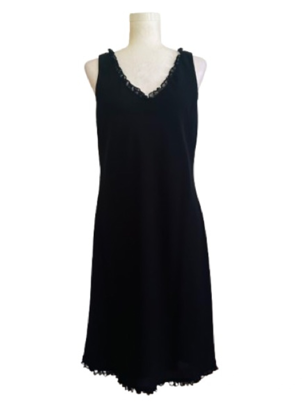 Jones New York Black Ruffle Trim Sleeveless Midi Formal Evening Dress Size 14